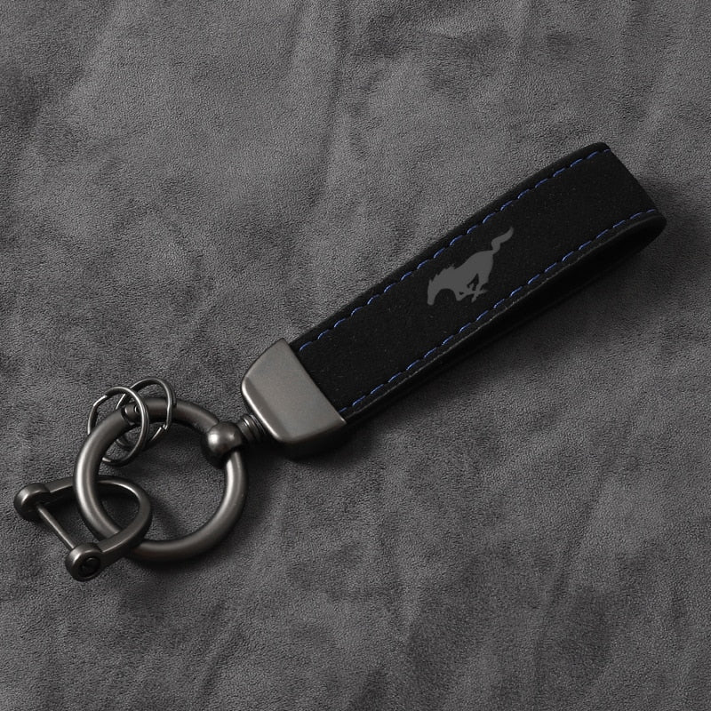 Car Fans Zone Ford Mustang Alcantara keychain black with blue stich