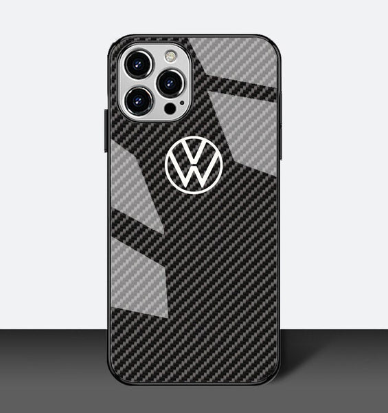 VW White Tempered Glass Carbon Fiber Case