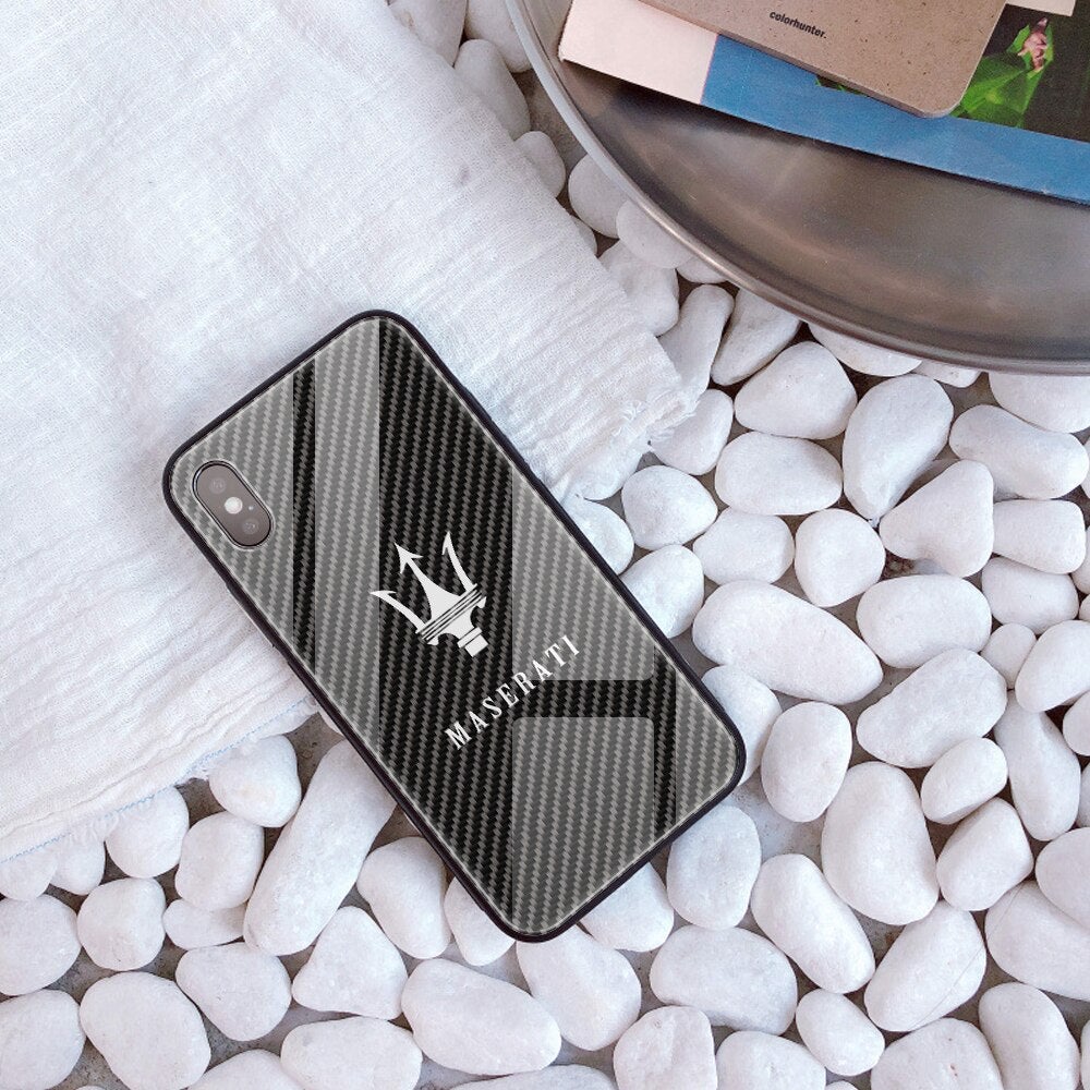 Car Fans Zone Maserati Tempered Glass Carbon Fiber Case iphone