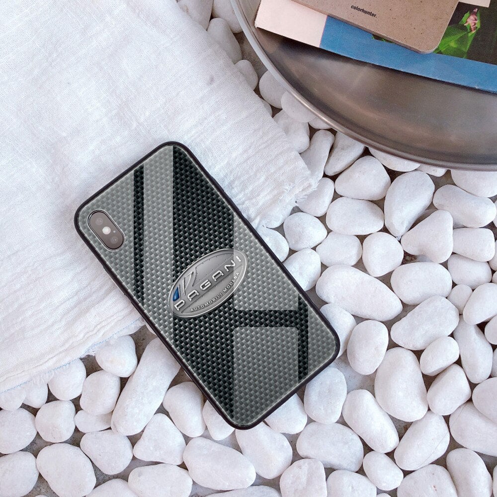 Car Fans Zone Pagani Tempered Glass Carbon Fiber Case iphone