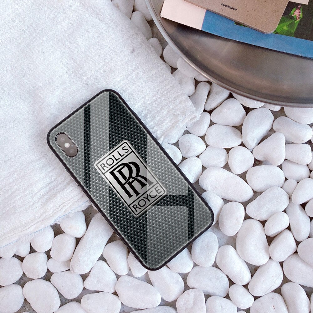 Car Fans Zone Rolls Royce Tempered Glass Carbon Fiber Case iphone